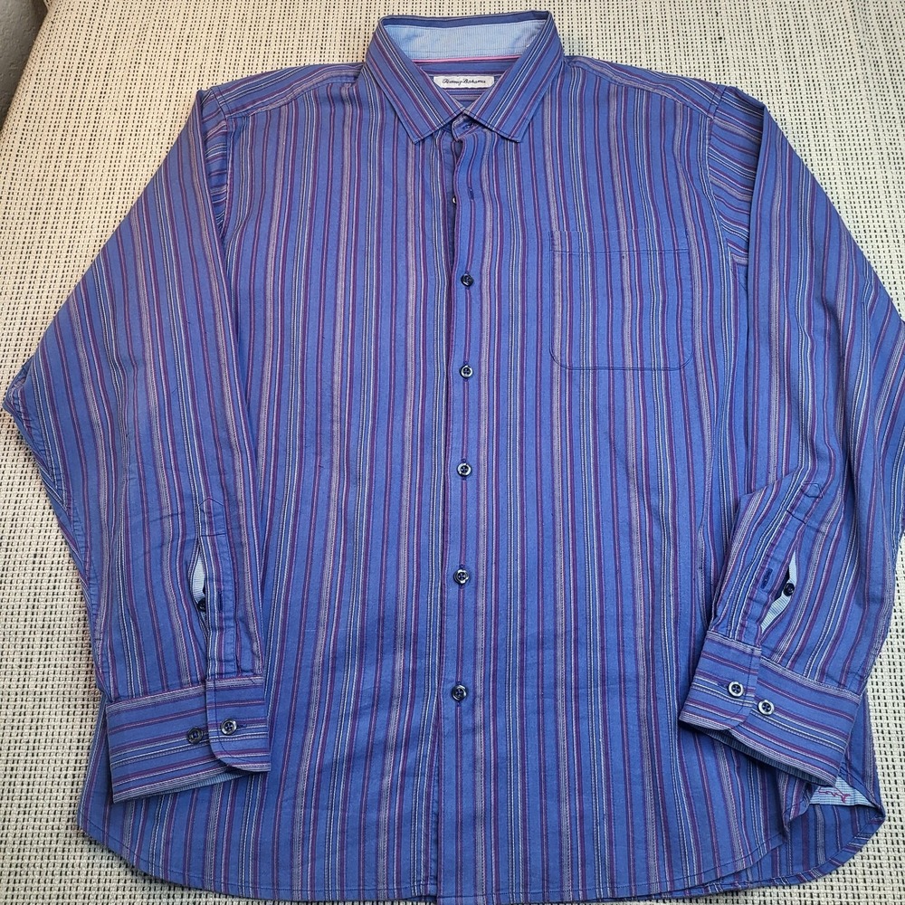 Tommy Bahama Shirt Mens XL Blue Striped‎ Long Sleeve Button Front Woven Casual